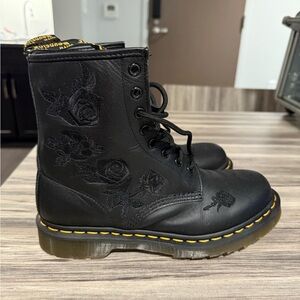 Dr. Martens Black Lace Up Boots with Floral Design